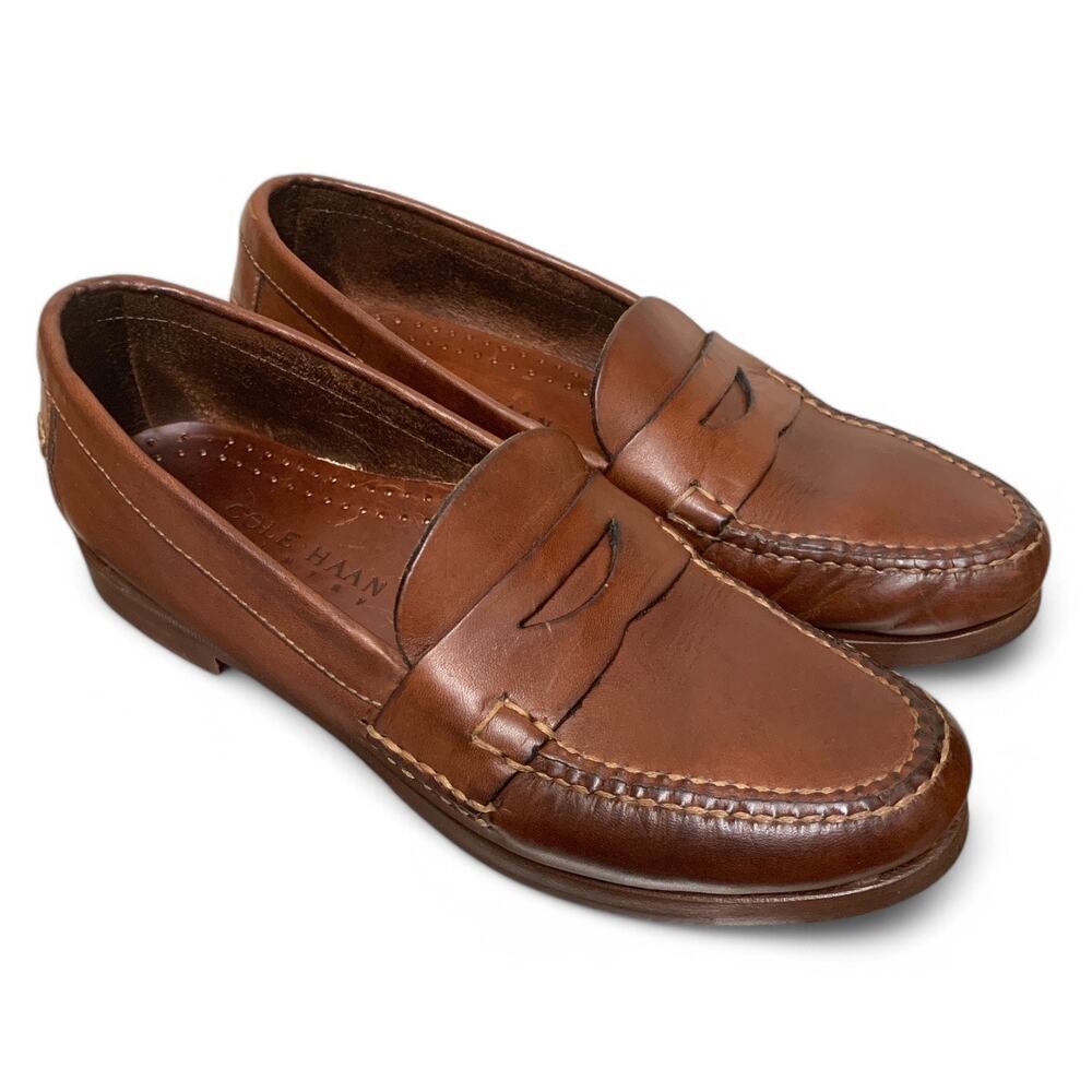 Vintage 90s Cole Haan Country Penny Loafers-Moc-Toe-Brown-Size 7.5N-Style F1456